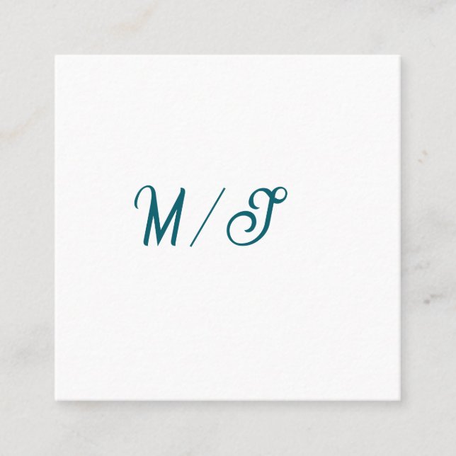 Cartão De Visita Quadrado Turquoise monogram wedding couple name simple styl (Frente)