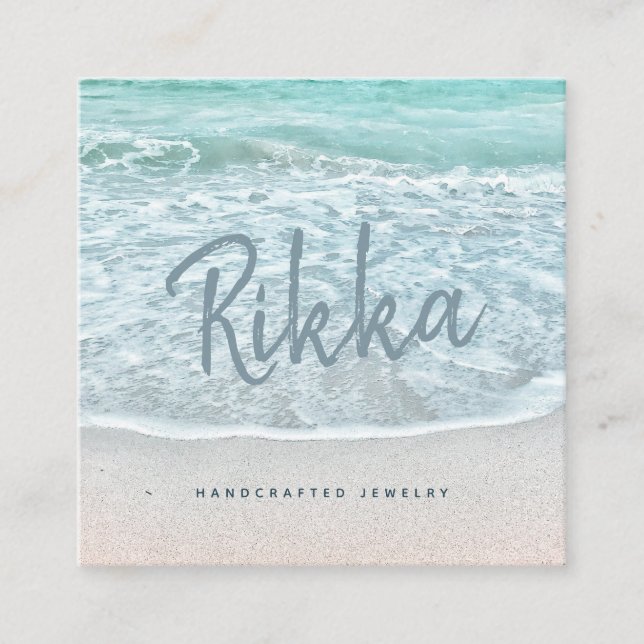 Cartão De Visita Quadrado Turquoise Ocean Sandy Beach, Joia artesanal (Frente)