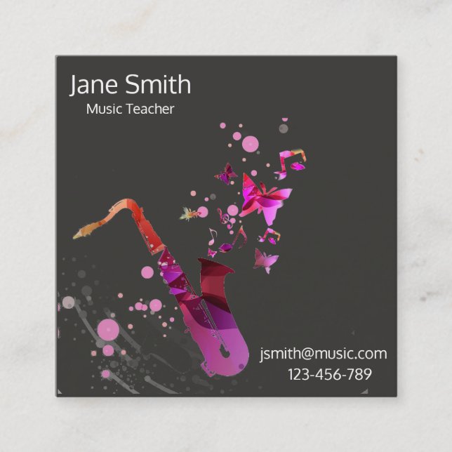 Cartão De Visita Quadrado Tutor freelance da música do professor de música (Frente)