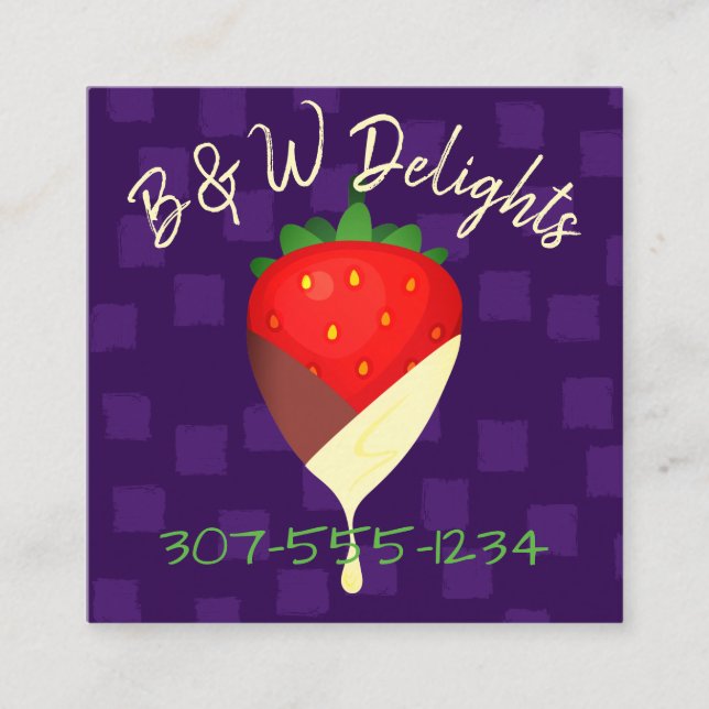 Cartão De Visita Quadrado tuxedo chocolate cobria fruta de morangos (Frente)