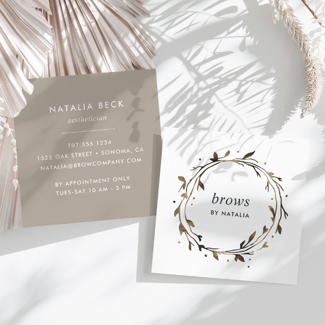 Cartão De Visita Quadrado Twig Botânica Wreath (Criador carregado)