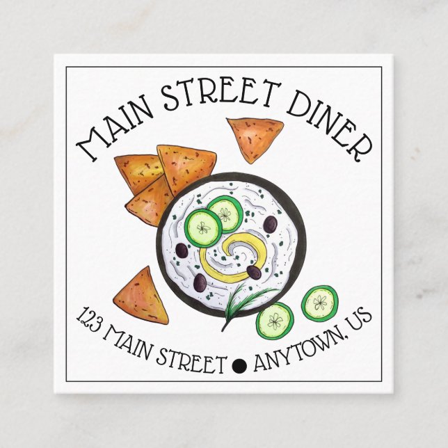 Cartão De Visita Quadrado Tzatziki Grécia Meze Dip Comida Mediterrâneo (Frente)