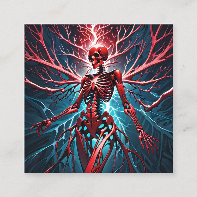 Cartão De Visita Quadrado Um esqueleto vibrante vermelho devilado é uma imag (Frente)