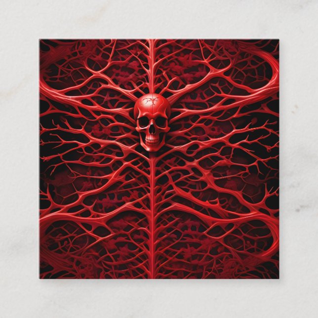 Cartão De Visita Quadrado Um esqueleto vibrante vermelho devilado é uma imag (Frente)