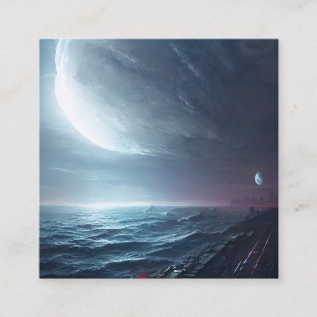 Cartão De Visita Quadrado Um lugar de fantasia com uma lua brilhante (Frente)
