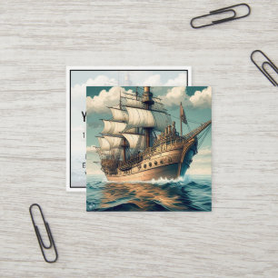 Cartão De Visita Quadrado Uma Pintura De Um Navio Com As Velas Abaixo-56350