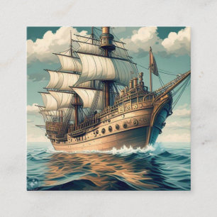 Cartão De Visita Quadrado Uma Pintura De Um Navio Com As Velas Abaixo-56350