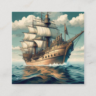 Cartão De Visita Quadrado Uma Pintura De Um Navio Com As Velas Para Baixo-56