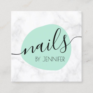 Cartão De Visita Quadrado Unhas de mármore verde e branco da menta moderna