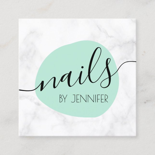 Cartão De Visita Quadrado Unhas de mármore verde e branco da menta moderna (Frente)