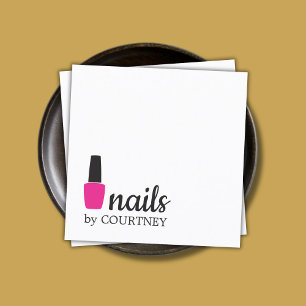 Cartão De Visita Quadrado Unhas Mínimas Elegante Cor-de-rosa Branco