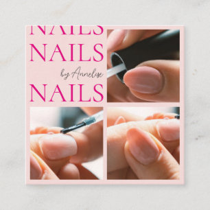Cartão De Visita Quadrado Unhas Modernas Blush Rosa Preto Script 3 Foto Salã