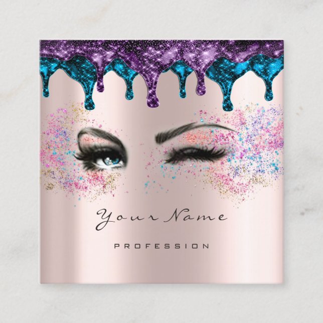 Cartão De Visita Quadrado Unhas Wax Eyelash Makeup Blue Ocean Rosa (Frente)