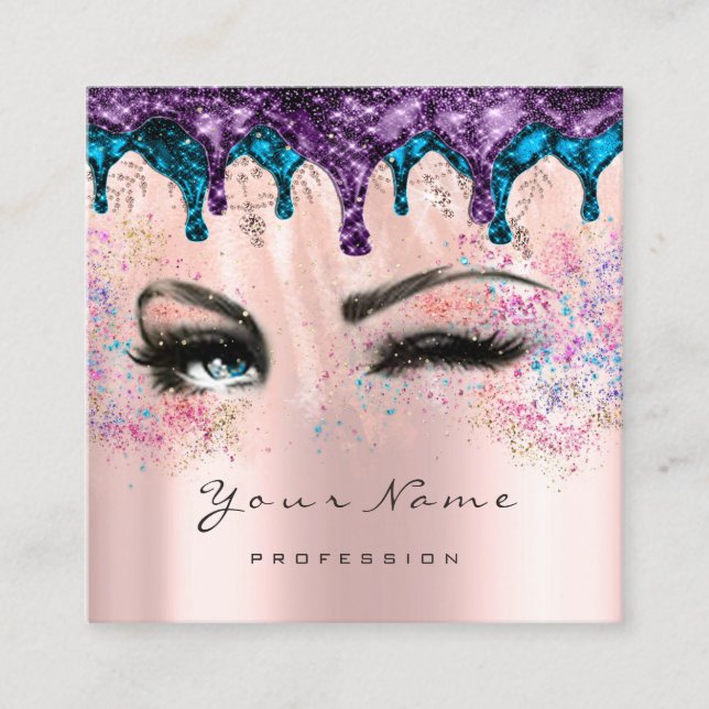 Cartão De Visita Quadrado Unhas Wax Eyelash Makeup Blue Purple Confetti (Frente)