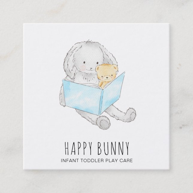 Cartão De Visita Quadrado *~* Ursinho Bunny Rabbit Daycare Teacher Nanny Tut (Frente)