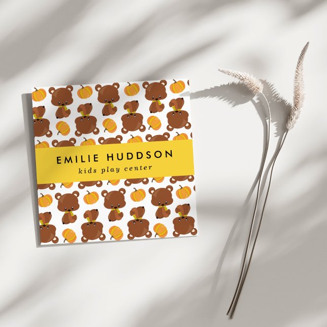Cartão De Visita Quadrado Ursos Bonitos, Kids Play Center, Centro de Ativida (Criador carregado)