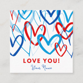 Cartão De Visita Quadrado Valentine Tag Heart Scribbles