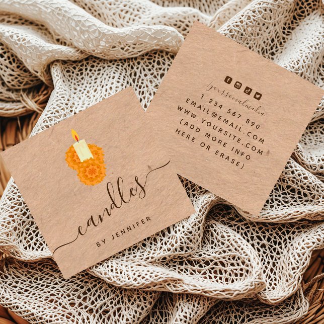 Cartão De Visita Quadrado Velas caseiras Estilo Kraft Papel e Mídia Social (Criador carregado)