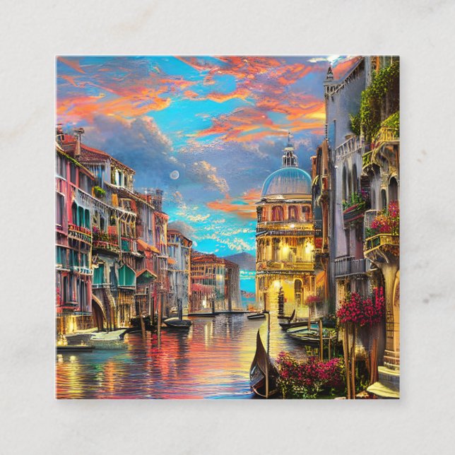 Cartão De Visita Quadrado Veneza é uma cidade, famosa por seus canais insípi (Frente)