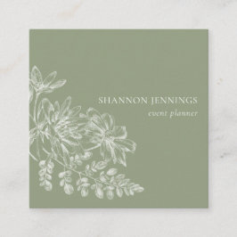 Cartão De Visita Quadrado Verde de Desenho de Linha Moderna