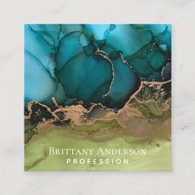 Cartão De Visita Quadrado Verde Dourado negro (Frente)