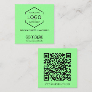 Cartão De Visita Quadrado Verde limão de Código QR de Mídia Social Mínima Mo