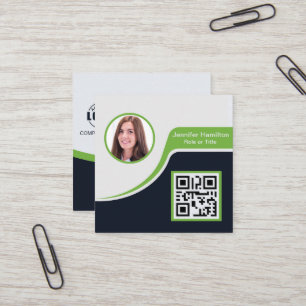 Cartão De Visita Quadrado Verde preto profissional adicione seu logotipo Cód