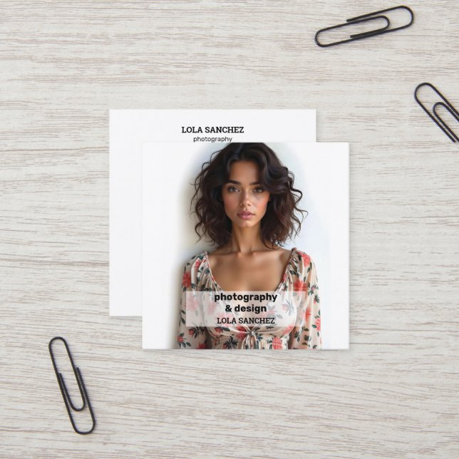 Cartão De Visita Quadrado Verificação de Fotografia QR (Frente/Verso In Situ)