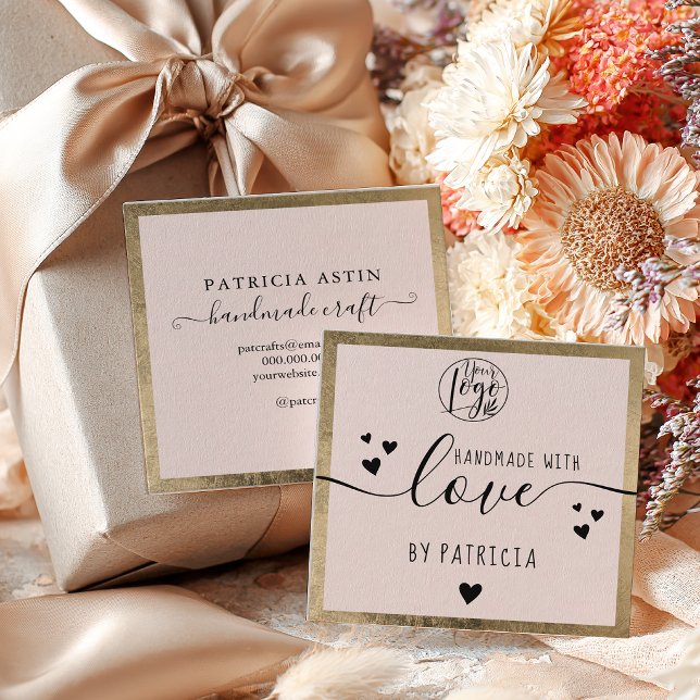 Cartão De Visita Quadrado Vermelho Dourado Rústico Rosa Logotipo de artesana (Rustic Gold Blush Pink Handmade craft logo Square Business Card)