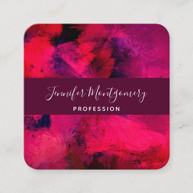 Cartão De Visita Quadrado Vermelho escuro e roxo, preto e Abstrato moderno (Frente)