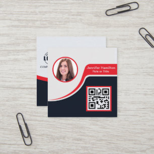 Cartão De Visita Quadrado Vermelho preto profissional adicione o seu código