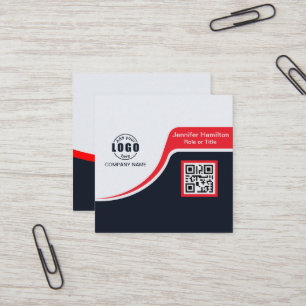 Cartão De Visita Quadrado Vermelho preto profissional adicione seu logotipo