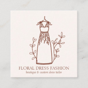 Cartão De Visita Quadrado Vestido de Moda Terracota Floral Costureira Alfaia