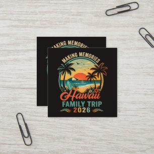 Cartão De Visita Quadrado Viagem Familiar ao Havaí Pôr do Sol Tropical 2026