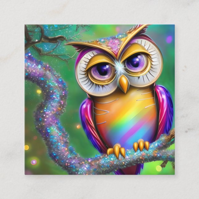 Cartão De Visita Quadrado Vidro Suave Brilhante Procure Coruja (Frente)