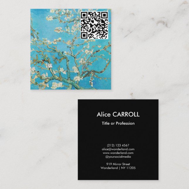 Cartão De Visita Quadrado Vincent van Gogh - Almond Blossom - Código QR (Frente/Verso)