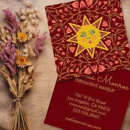 Cartão De Visita Quadrado Vinhas Sol e Flores Elegante Boho Burgundy