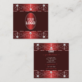 Cartão De Visita Quadrado Vinho Chic Vermelho Ornamentado Borgonha com Logot