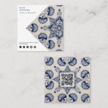 Vintage Blue White Flower Código QR