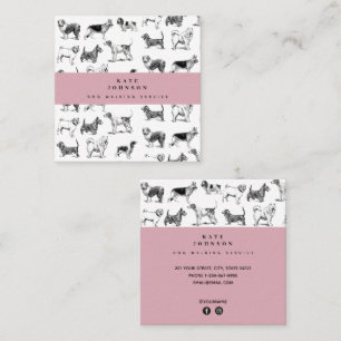 Cartão De Visita Quadrado Vintage Dog Walker Grooming