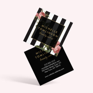 Cartão De Visita Quadrado Vintage Floral Strike Beauty Salon