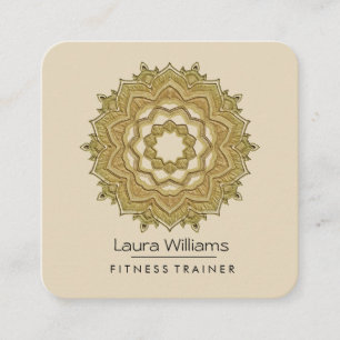 Cartão De Visita Quadrado Vintage Mandala Lotus Flor Dourado Instrutor Yoga