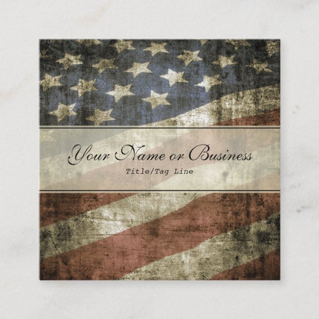 Cartão De Visita Quadrado Vintage Patriotic American Flag (Frente)