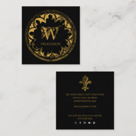 Cartão De Visita Quadrado Vintagem Dourada e negra escura