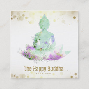 Cartão De Visita Quadrado *~* Violet Aqua Buddha QR AP33 Floral Lotus