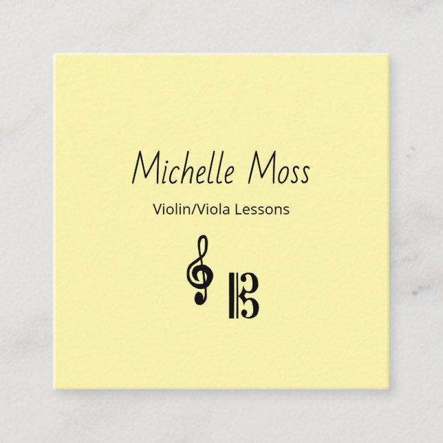 Cartão De Visita Quadrado Violin Viola Music Lessons QR code Yellow Musical (Frente)