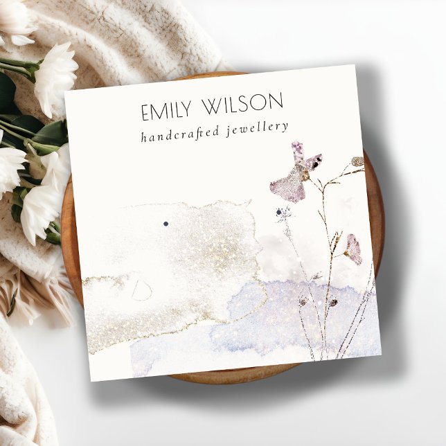 Cartão De Visita Quadrado Visor de Estampagem das Flores Presas de Brilho (Criador carregado)