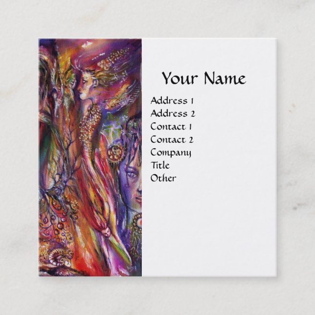 Cartão De Visita Quadrado VIVIEN E MERLIN Pink Purple White Fantasy (Frente)