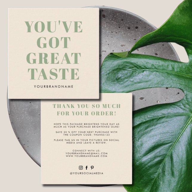 Cartão De Visita Quadrado Você tem excelente de gosto obrigado (Criador carregado)