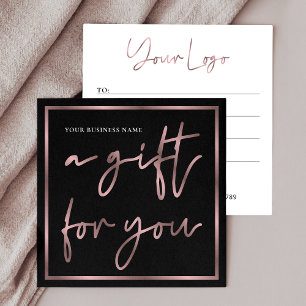 Cartão De Visita Quadrado Voucher do logotipo comercial Elegante preto rosa 